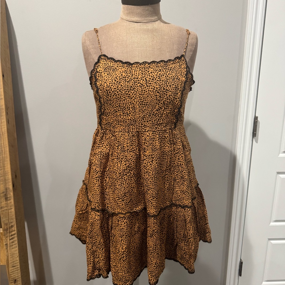 NWT Urban Outfitters Tiered Animal Print Leopard Mini Dress size small
